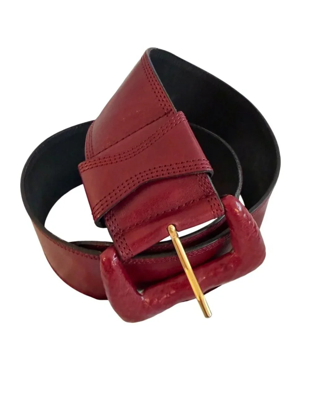 Leather Wide Waist Statement Womens Belt Size Medium Burgundy Boho-Chic